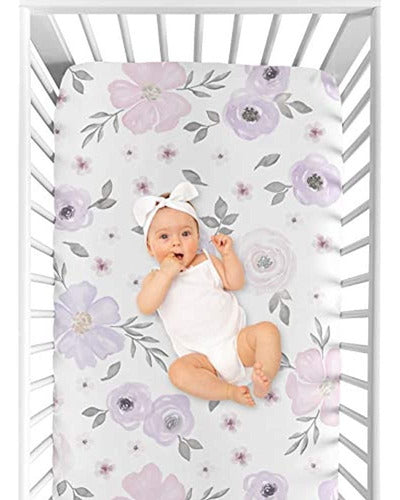 Sweet Jojo Designs Lavender Purple, Pink, Gray and White Fitted Crib Sheet 2