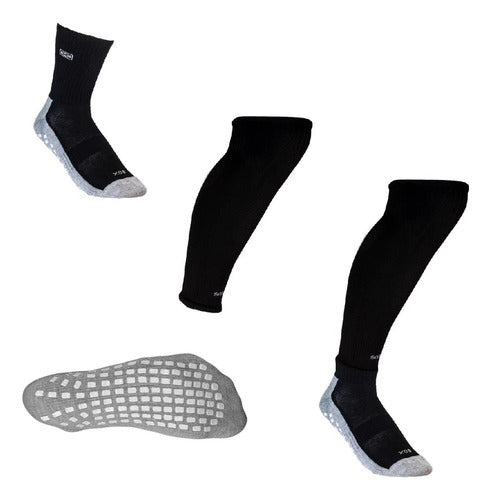 Antislip Sock + Soccer Sport Calf Sleeve Sox Pack 3