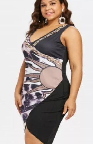 Generic Stretch Printed Dress, Crossed 3XL Plus Size 0