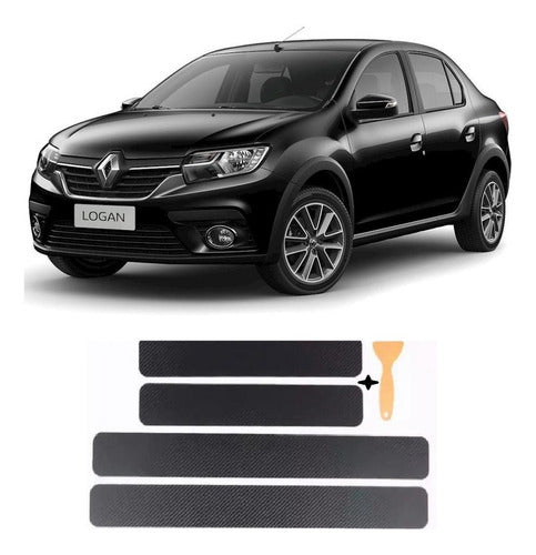 Kenny Molduras Carbon Vinyl Door Sill Cover Accessory for Renault Logan 2008 0