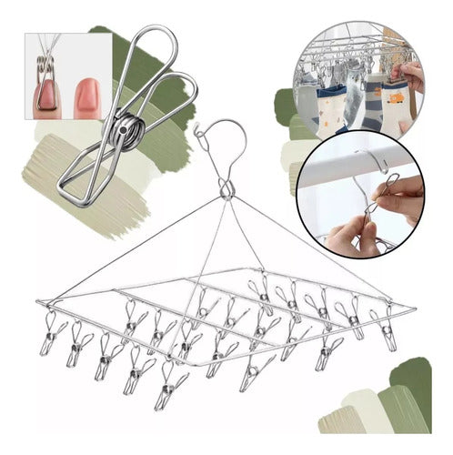 M&Q Regalos Stainless Steel Clothes Hanger with 20 Clips 0