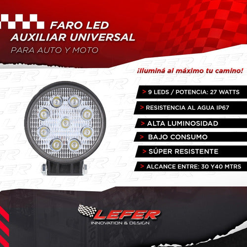 Lefer Faro Auxiliar Moto Auto Cree Led 27w Redondo Slim 4x4 F5 1