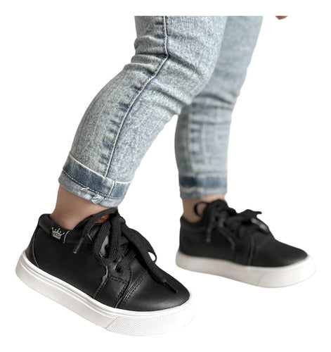 Prin Fine Black Eco-Leather Sneakers for Kids 1