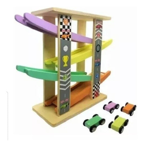 Wooden Slide Track with 4 Educational Toy Cars for Kids 1
