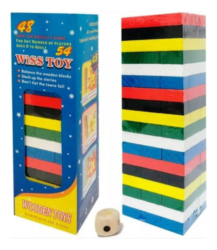 Don Alberto UY Tower of Colored Wood Blocks Game with Dice 0