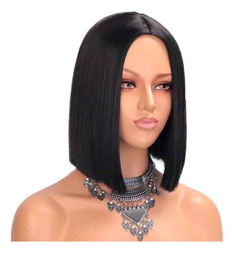Medium 35cm Black Straight Synthetic Natural-Looking Wig with Gift Net 4