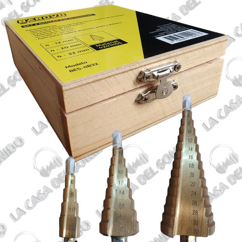 Barovo Kit Set X3 Step Drill Bit 4-12/20/32 Wooden Box 2