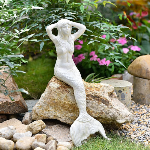 Sungmor Large Cast Iron Sitting Mermaid Statue 1