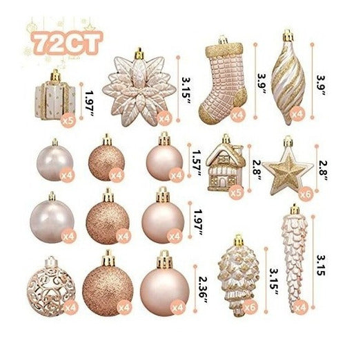 ZHMTang 72ct Christmas Balls Tree Ornament Set Shatterproof Assorted Hanging Decorations In A Hand-held Gift Package For Halloween Thanksgiving (Champagne) 1