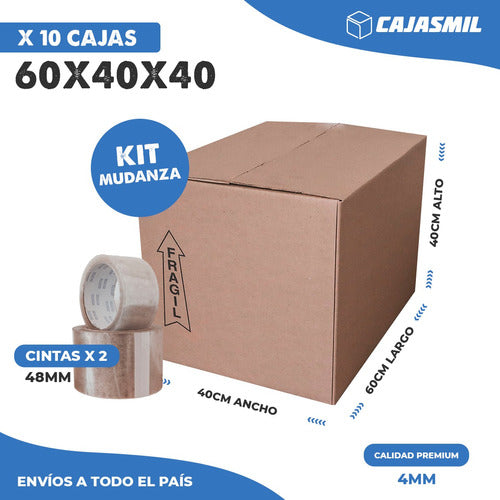 Moving Kit 10 Boxes 60x40x40 + 2 Packing Tapes 48mm 2