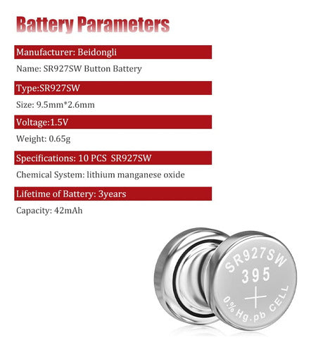 Beidongli Sr927sw - Batera De Botn De 1.5 V 395 Ag7 Para Bat 5