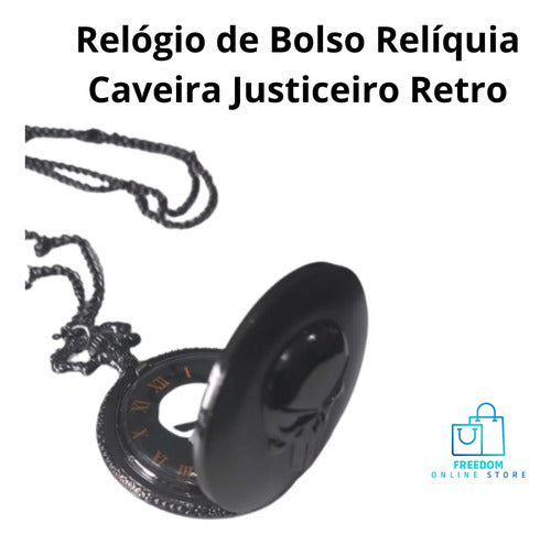 Relógio De Bolso Relíquia Caveira Justiceiro Retrô 1