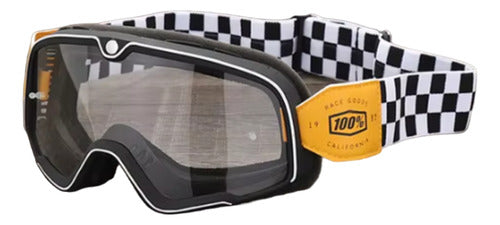 Generic Retro Vintage Motorcycle Goggles with Black and White Checkered Elastic 0