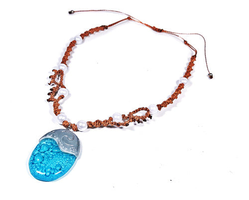 Lava Vitrofusion Moana Necklace in Fused Glass and Macramé 0