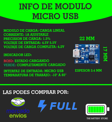 Modulo Tp4056 Carga Mini Usb 5v 1a 18650 Bateria Litio 1