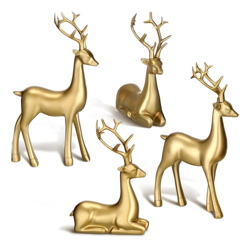 HERMES SHOP Golden Deer Statues Set for Home Decoration 0