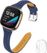 JOYOZY Leather Strap + Screen Protector for Fitbit Sense/Versa 3 Blue 0