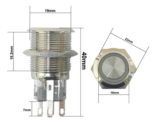 Chrome Plated Metal Momentary Push Button 19mm White LED No Retention IP67 2