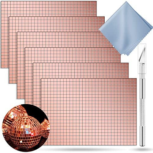 Biutityer 3600 Pieces Self-Adhesive Mirrors Mosaic Tiles Rose Gold + Cut 0