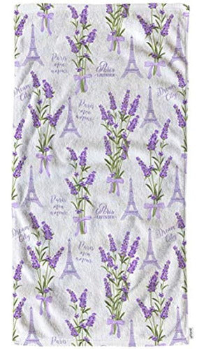 Ofloral Hand Towels Floral Cotton Lavender and Eiffel Tower Pattern 0