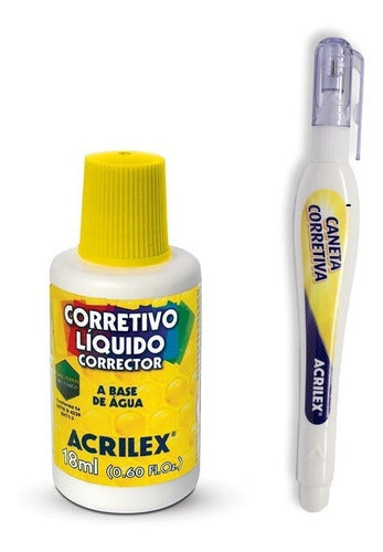 Corretivo Líquido + Caneta Corretiva Kit C/2 Acrilex 0