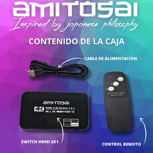 Amitosai Switch Hdmi 3x1 4k Hdr10 + Fuente5v-n 2