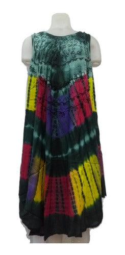 Hindu Batik Embroidered Wide Bias Cut Women's Sun Dress 7