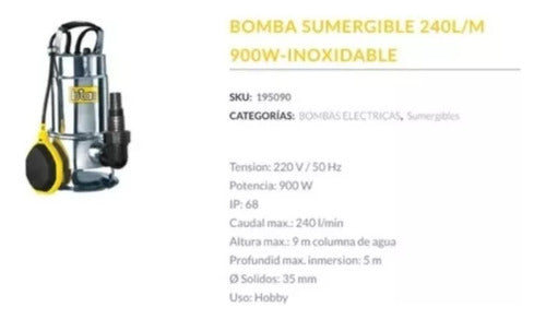 Bomba Bta Sumergible Desagote 240l/min 900w Agua Sucia 2