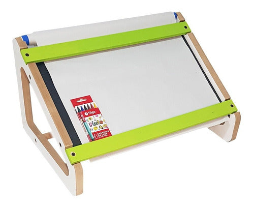 MJmaderas Montessori Chalkboard Table + Chalks and Crayons 0