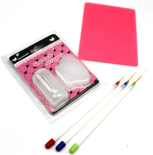 Hermoso Toque Stamp Plate + Silicone Stamp + Brushes + Scraper Set 0