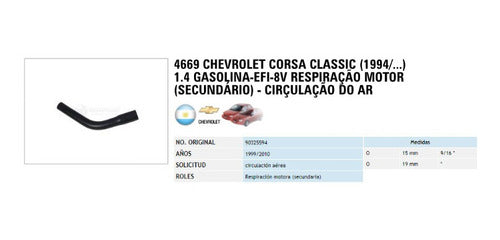 Manguera Descarga De Gases Corsa Classic 1.4-8v 1999/ C-4669 4