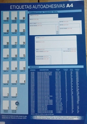 500 Sheets Self-Adhesive Labels Húsares H34105 A4 21x7.38 3