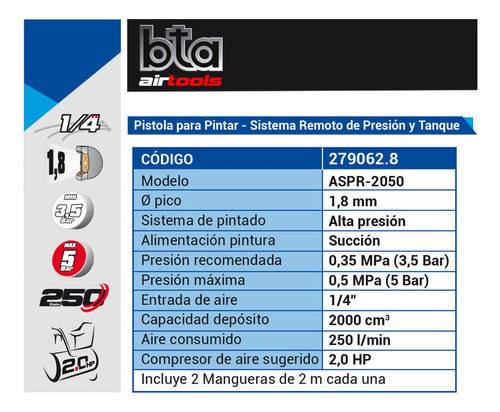 BTA Air Tools Pistola Para Pintar Bta Sistema Remoto De Presión Y Tanque 1