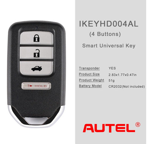 Mando Ikey Hd004al Honda Programable De 4 Botones Autel Jdm 4