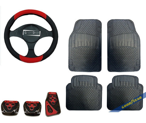 Goodyear 4-Piece Car Mat Cover Kit with Steering Wheel Cover and Sporty Pedals for Cruze 0