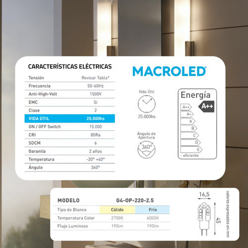 Macroled G4 Bipin LED Lamp 220V 2.5W Pack of 5 6