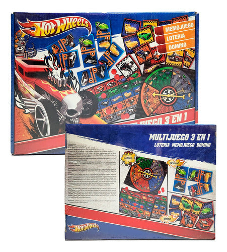 Mattel Multijuego 3 En 1 Hot Wheels Juego Mesa Loteria Domino Memo 1