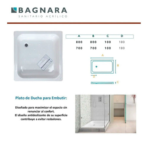 Bagnara Acrylic Shower Base Receptacle 70 X 70 X 9 P 1