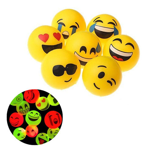 X12 Pelota Rebota Emoji Luz Led Diam 70mm Souvenir Infantil 0