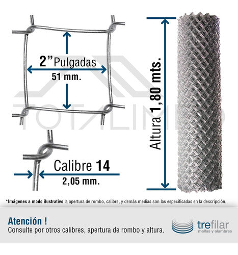 Alambre Tejido Romboidal 2'' 1,80x10mts Cal 14 Trefilar 1