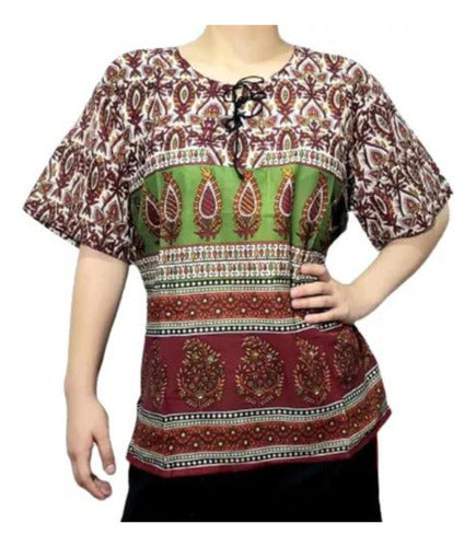 HHG SA Blusa Maya Mangas Cortas 100% Algodon Importado Hindu 0