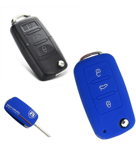 Cubre Volante + Funda Llave Silicona Volkswagen Vento Azul 1