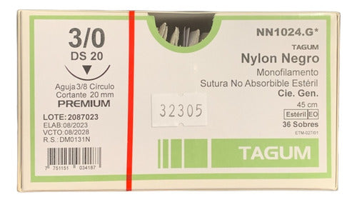 Tagum Nylon Suture Thread 3/0 20mm 3/8 Non-Absorbable Needle X36u 0