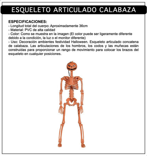 JBIM Esqueleto Articulado Cabeza Calabaza Decoración Halloween 1