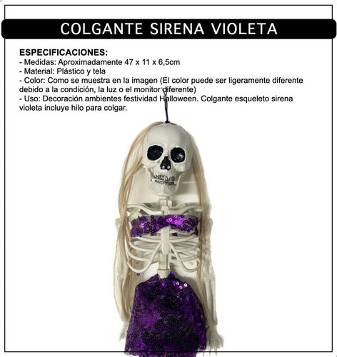 Party Store Colgante Esqueleto Sirena Violeta Decoracion Halloween 1