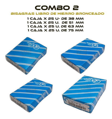 Fumaca Bisagra Libro Hº Bronceado Combo 2 - 38+51+63+75 Mm 1