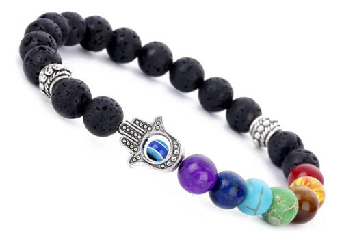 IV Store Pulsera Fatima Ojo Turco Piedras Volcanicas 7 Chakras 0