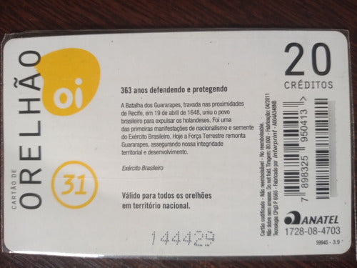 Cartão Orelhão Telefonico Dia Do Exército Brasileiro 1