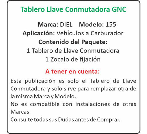 DIEL Llave Conmutadora Gnc P/carburador - Solo Tablero 4