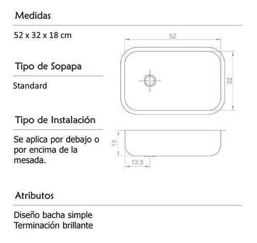 Aqualia Simple Sink AISI 430 Stainless Steel 52x32x18cm DH52/18 1